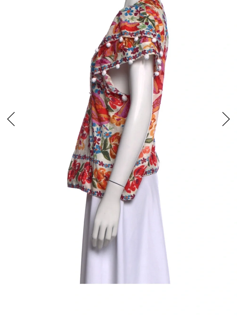 FARM Rio Multicolor Floral Embroidered Puff Sleeve Top EUC